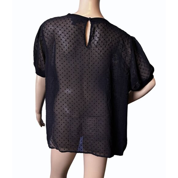 Torrid Sheer Black Dotted Puff Sleeve Swiss Dot Blouse Size 0/Large Women's Top - Picture 2 of 11